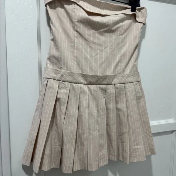 NWT Zara Striped Pleated Strapless Dress - Picture 6 of 7